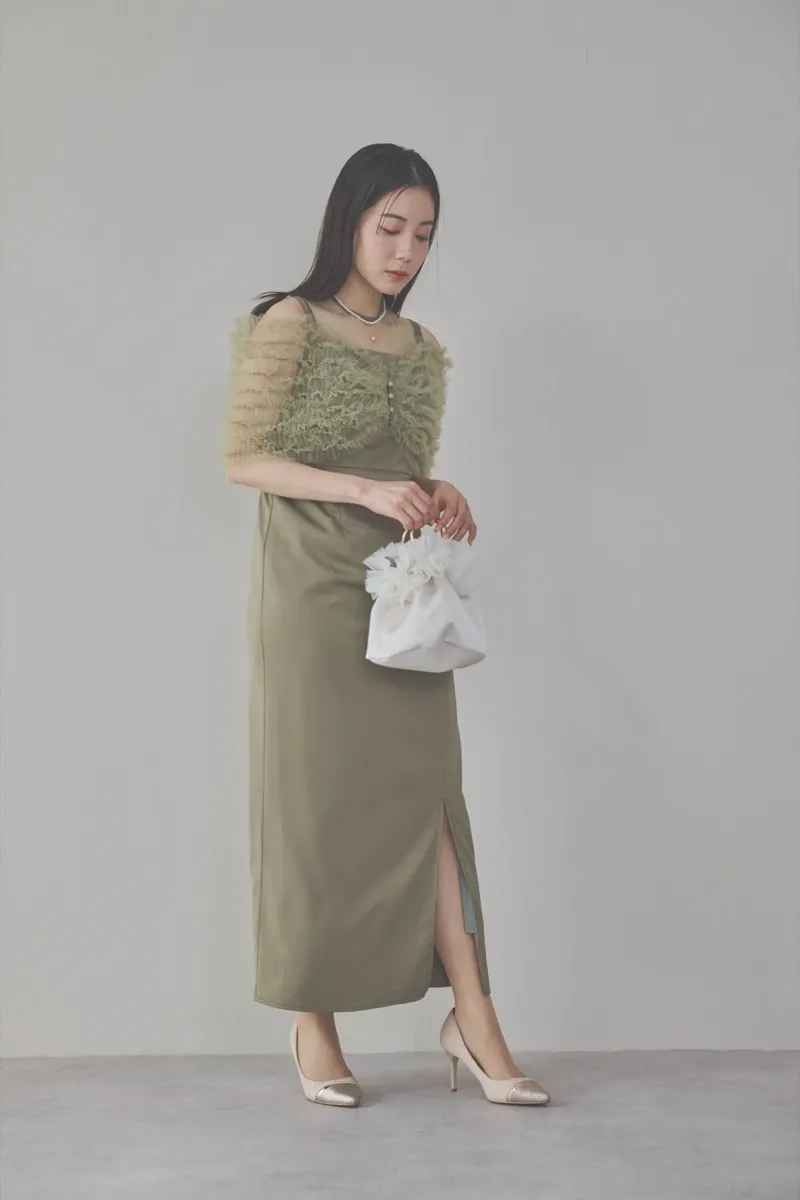 グリーンのチュールビスチェIラインドレス　M/Leja