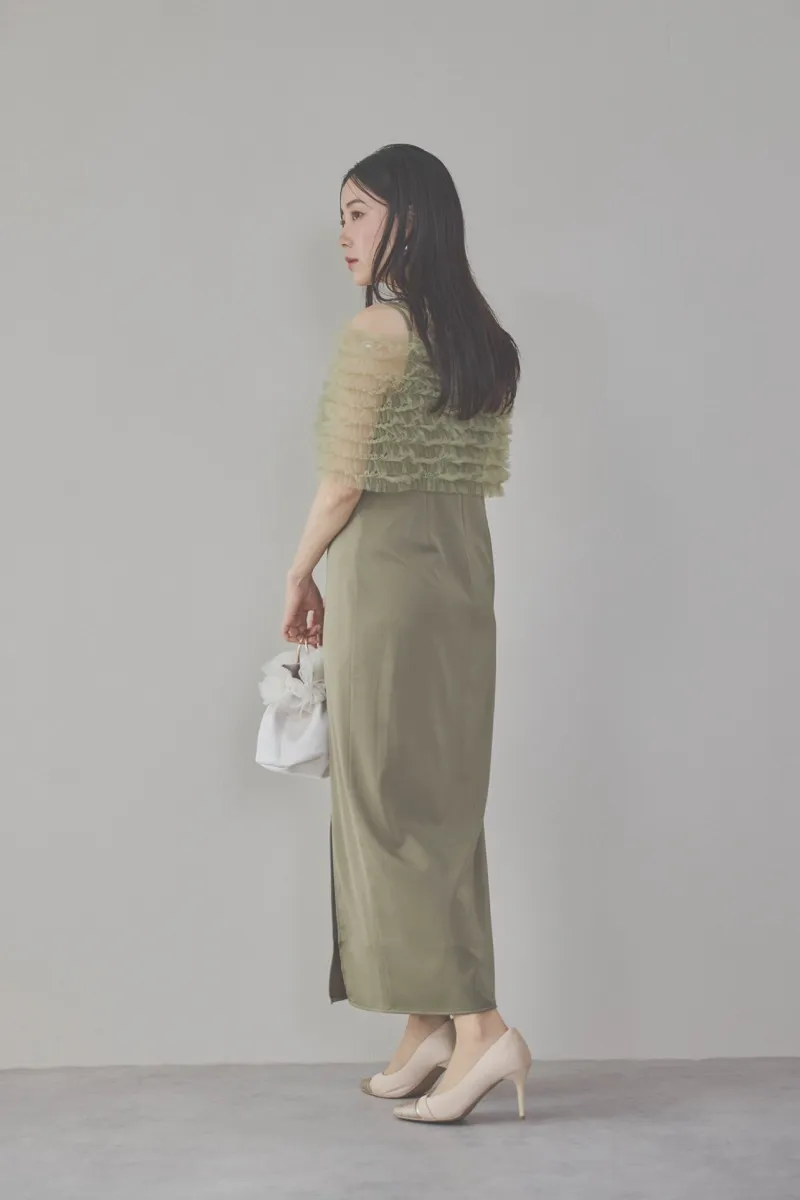 グリーンのチュールビスチェIラインドレス　M/Leja