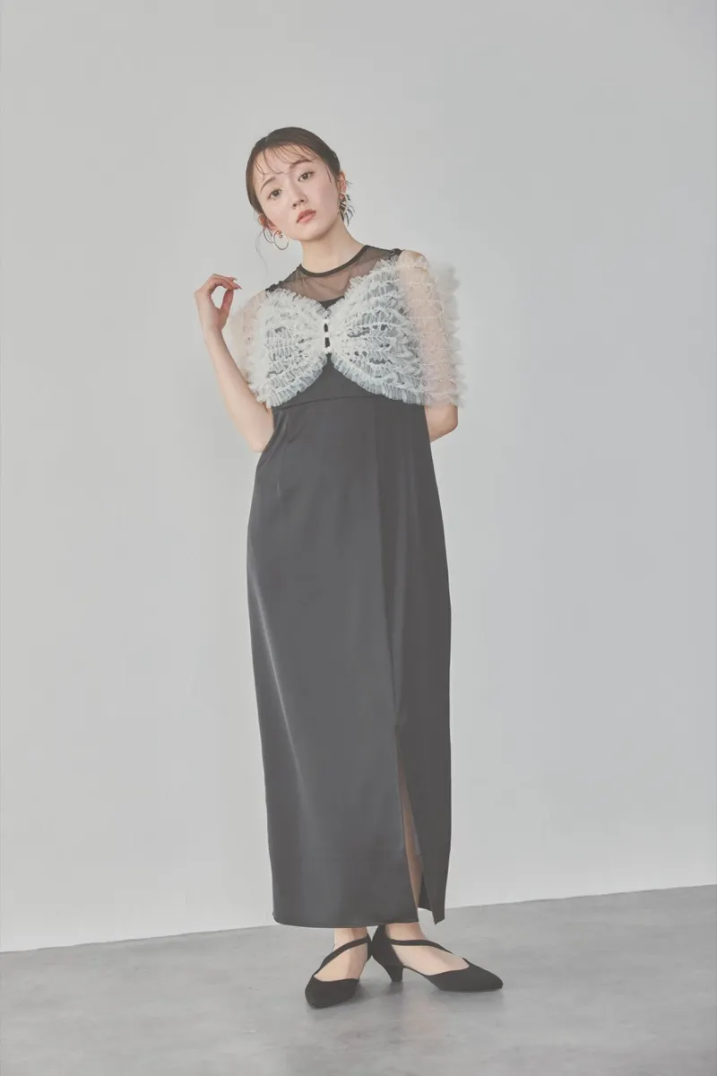 ブラックのチュールビスチェIラインドレス M/Leja