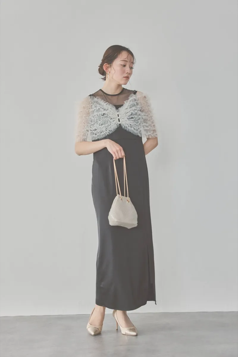 ブラックのチュールビスチェIラインドレス M/Leja
