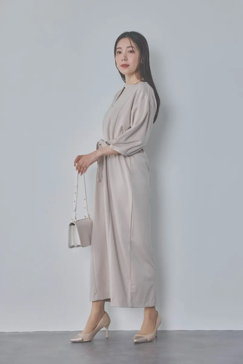 ベージュのボリュームスリーブポンチワンピース　M〜L/Select Shop
