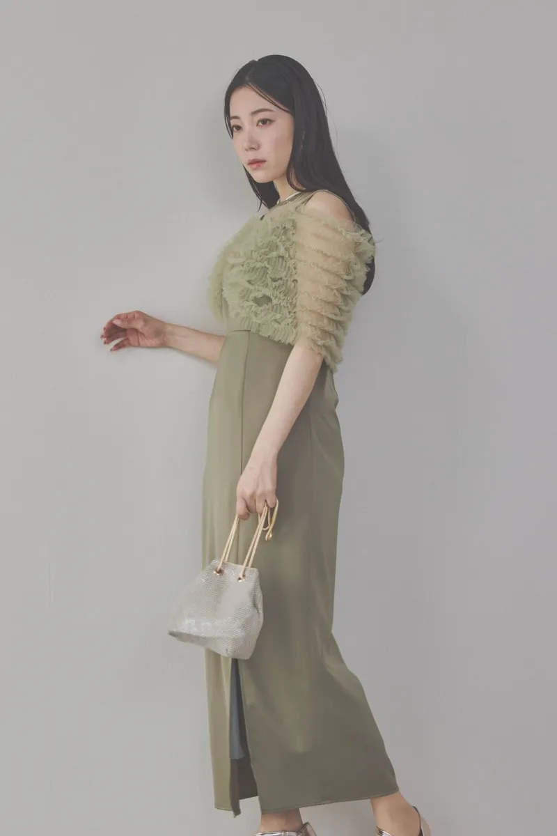 グリーンのチュールビスチェIラインドレス　M/Leja