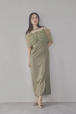 グリーンのチュールビスチェIラインドレス　M/Leja