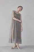 ブラウンのチュール×シャンブレードレス M/kaene