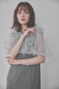 ブルーのチュールフリルアシンメトリードレス　M/Leja
