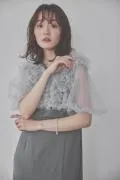 ブルーのチュールフリルアシンメトリードレス M/Leja