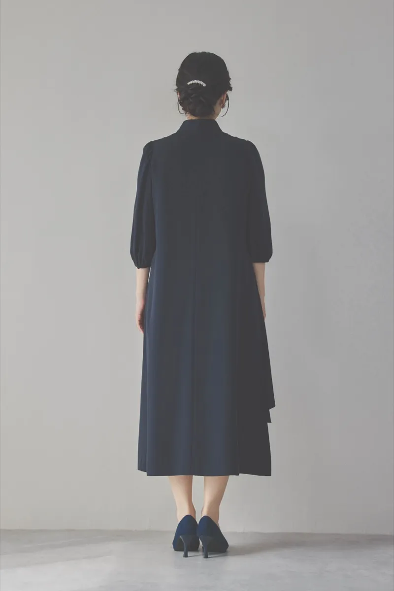 ネイビーのフロントドレープ前開きドレス L〜LL/PREFERENCE[店頭販売価格 42,900円