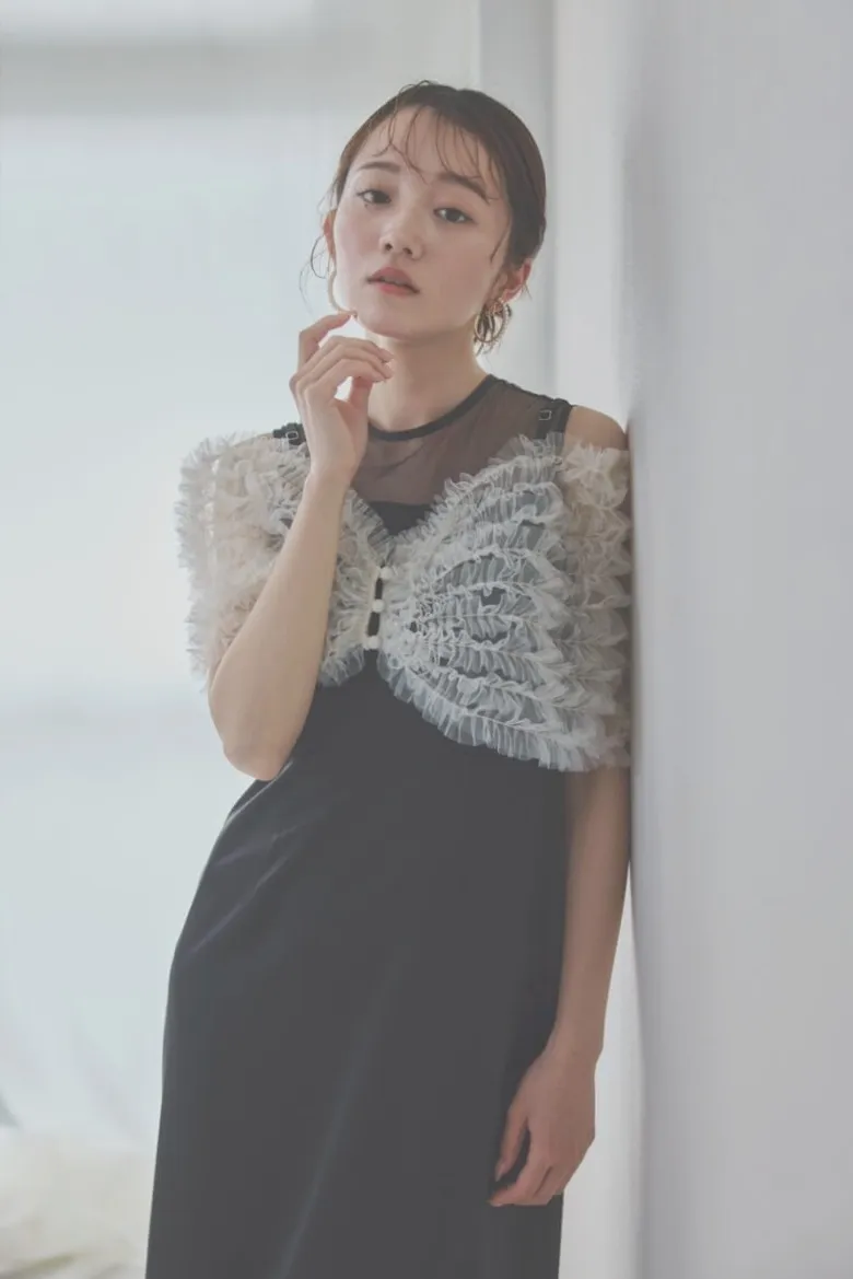ブラックのチュールビスチェIラインドレス　M/Leja