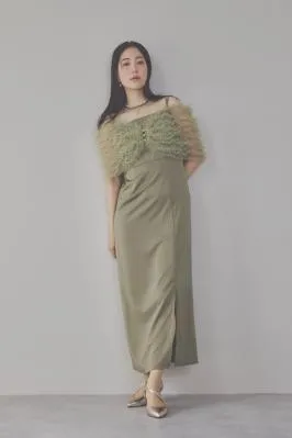 グリーンのチュールビスチェIラインドレス　M/Leja