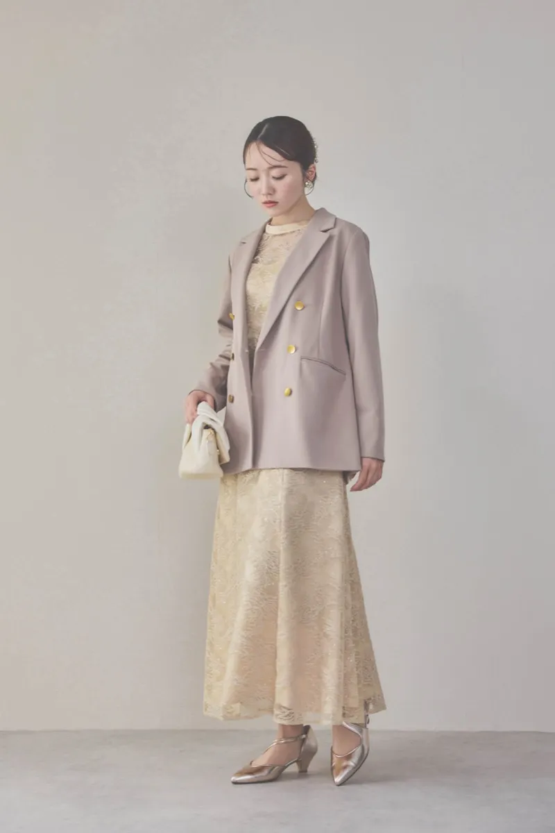 イエローのシャイニーエンブロイダリードレス M〜L/kaene