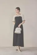 ブラックのレースコンビカットプリーツドレス M〜L/kaene