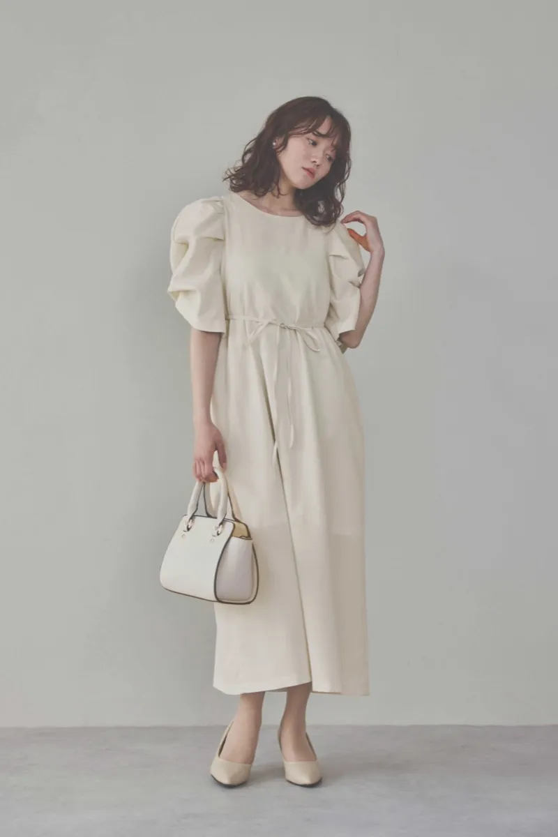 エクリュのボリューム袖Iラインワンピース M〜L/Select Shop