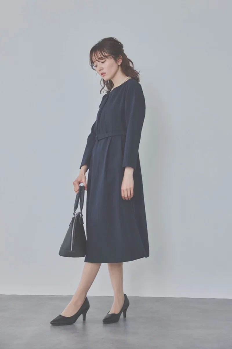 ネイビーのストレッチフレアワンピース M/Select Shop