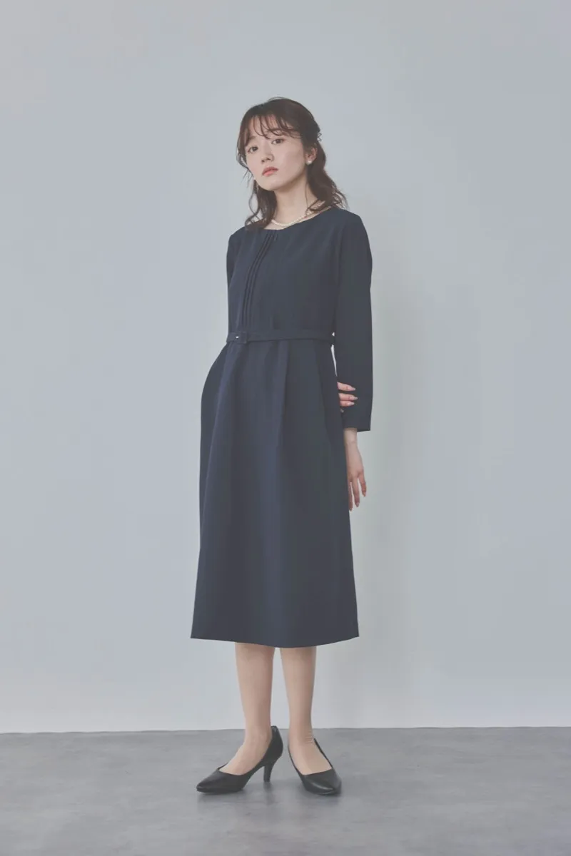 ネイビーのストレッチフレアワンピース M/Select Shop