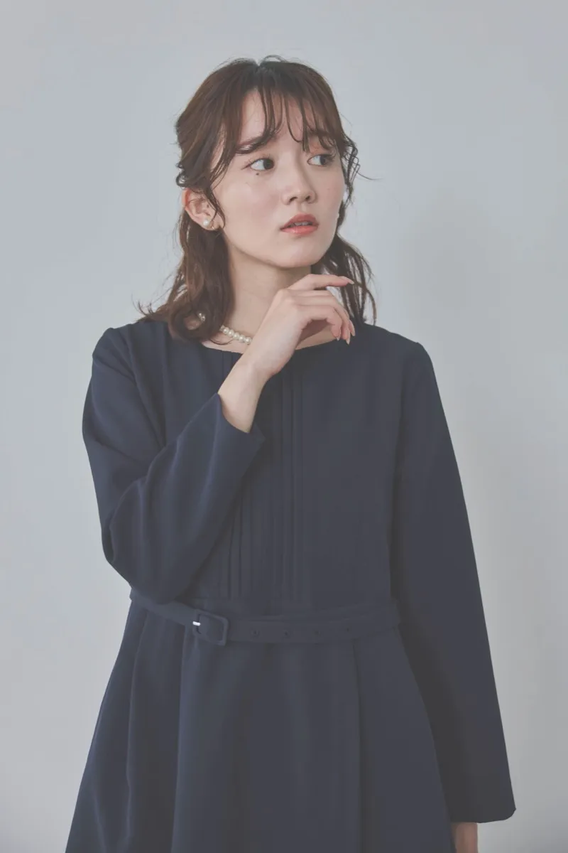 ネイビーのストレッチフレアワンピース M/Select Shop