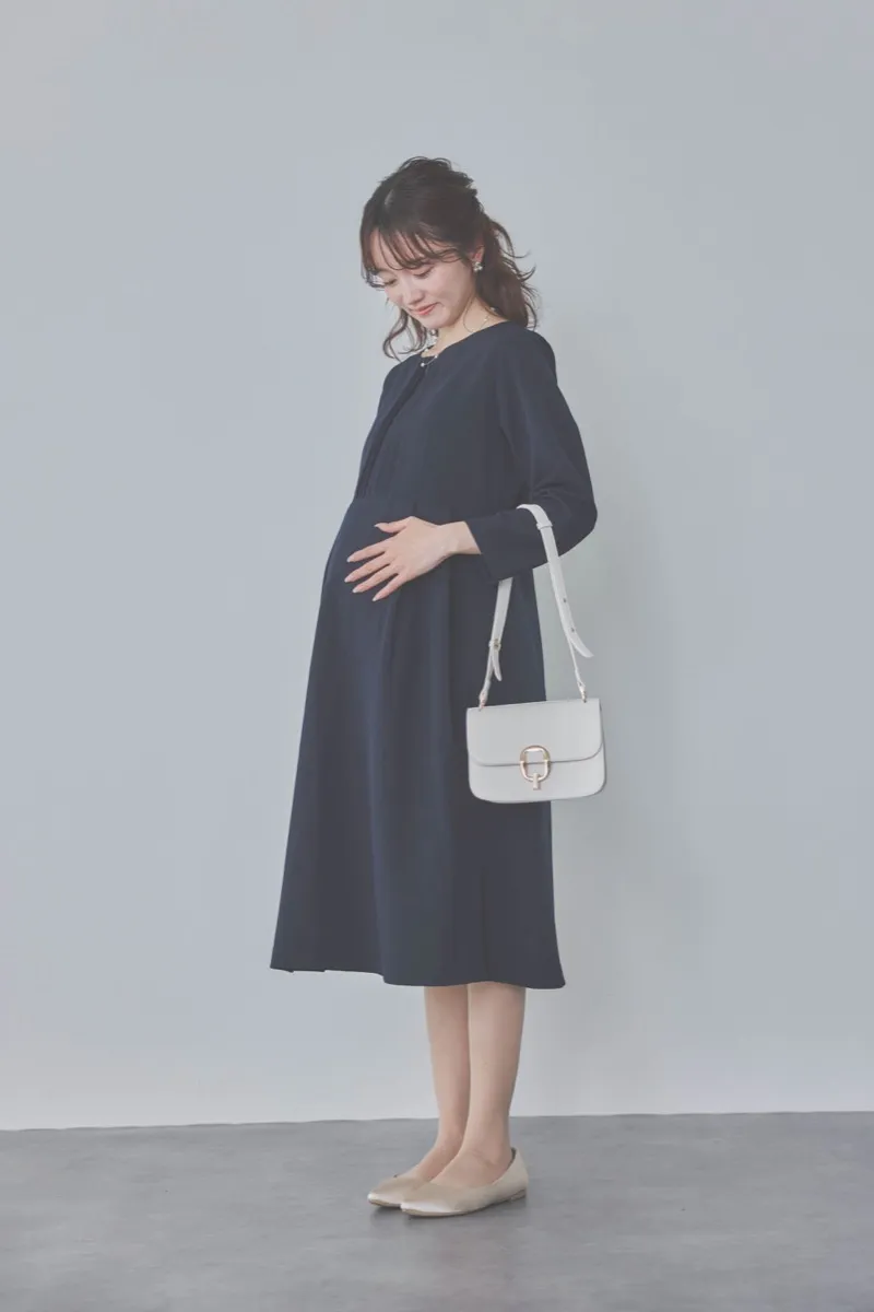 ネイビーのストレッチフレアワンピース M/Select Shop