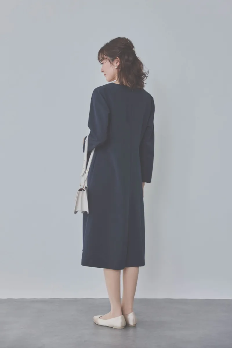 ネイビーのストレッチフレアワンピース M/Select Shop