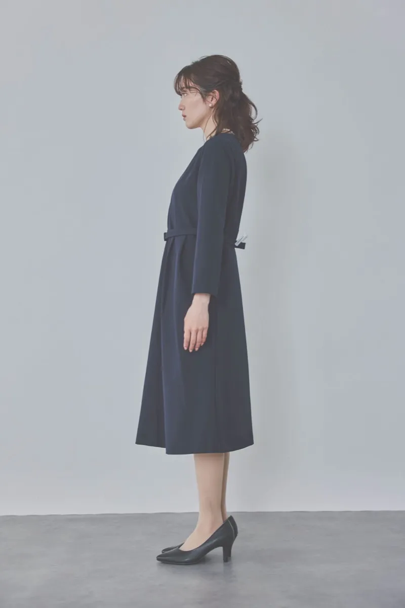 ネイビーのストレッチフレアワンピース M/Select Shop