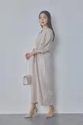 ベージュのボリュームスリーブポンチワンピース M〜L/Select Shop