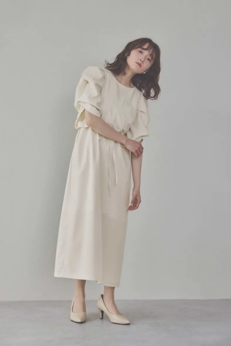 エクリュのボリューム袖Iラインワンピース M〜L/Select Shop