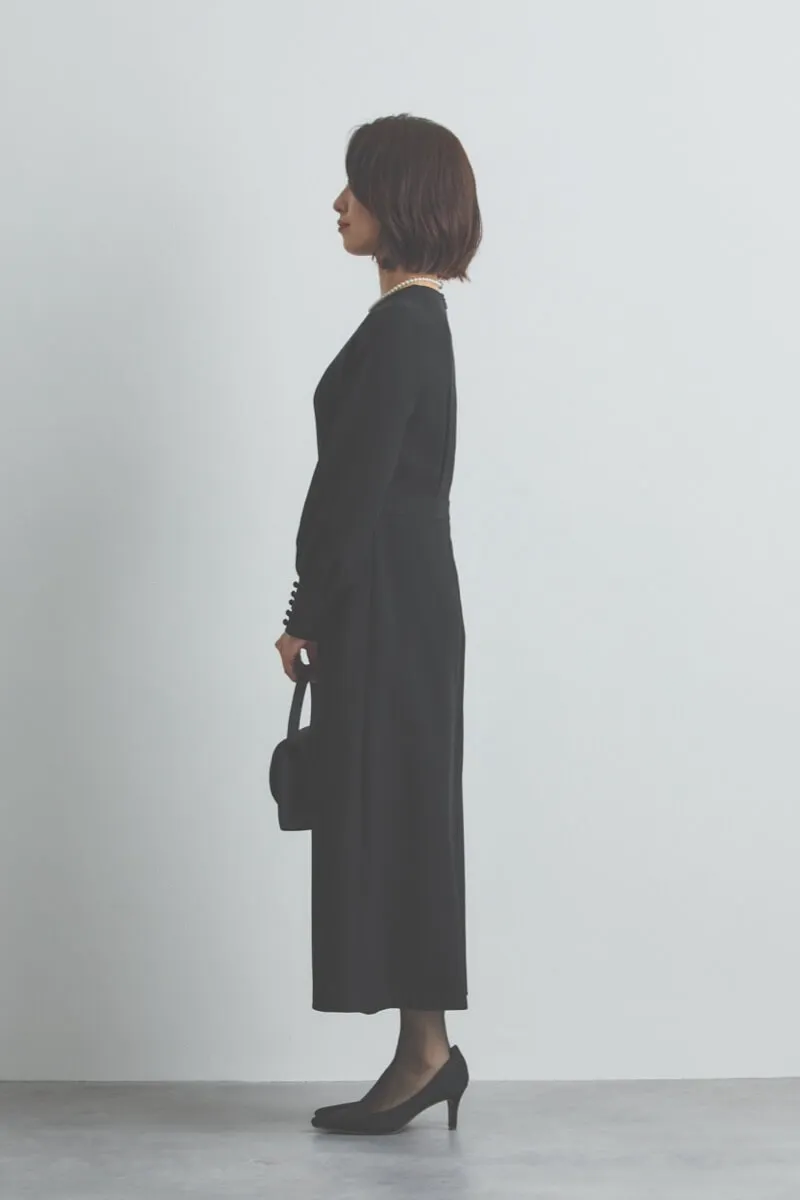 ブラックの袖ボタンフォーマルドレス M〜L/kaene