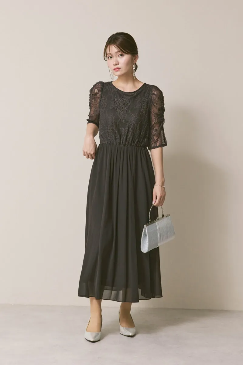 チャコールグレーのパワーショルダーレースドレス　M/YECCA VECCA