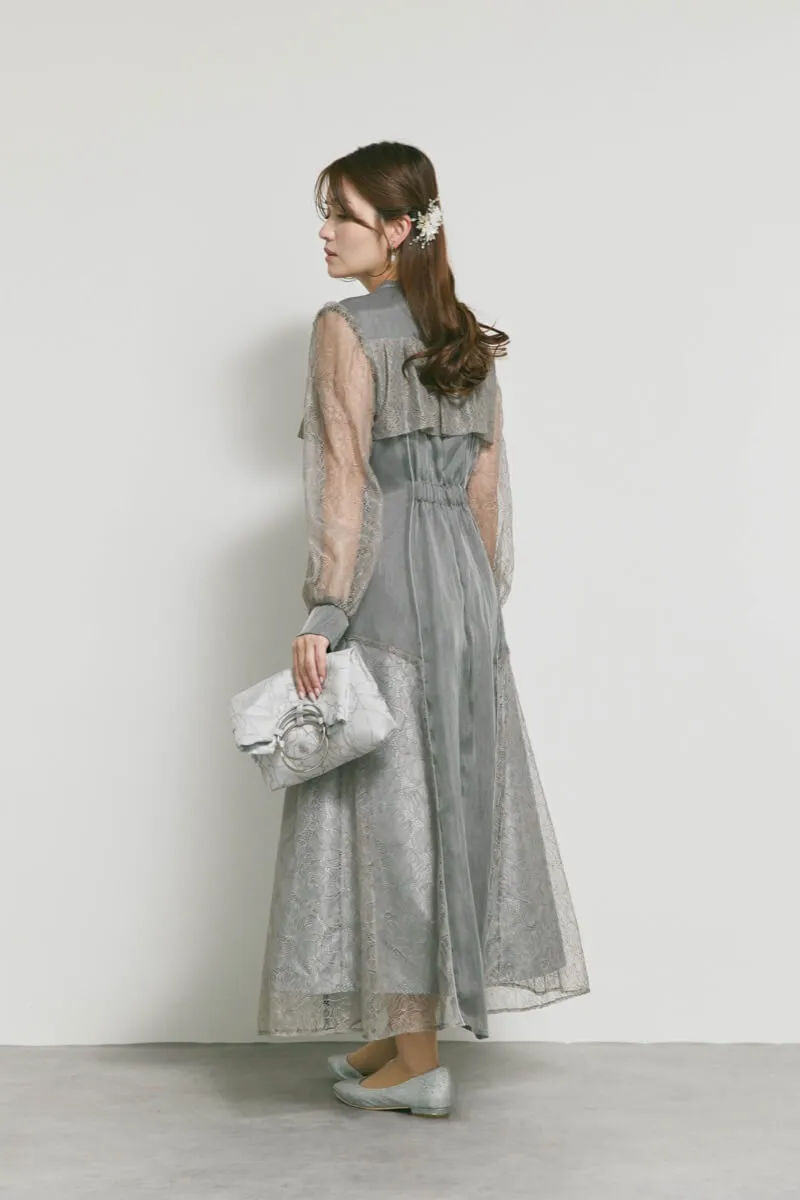 チャコールのシアーレースコンビネーションドレス　M/Select Shop