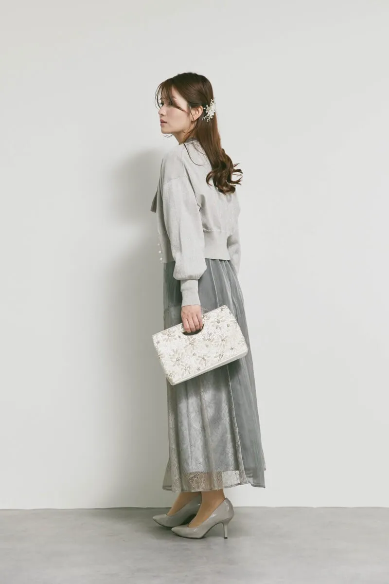 チャコールのシアーレースコンビネーションドレス　M/Select Shop