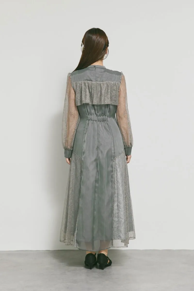 チャコールのシアーレースコンビネーションドレス　M/Select Shop