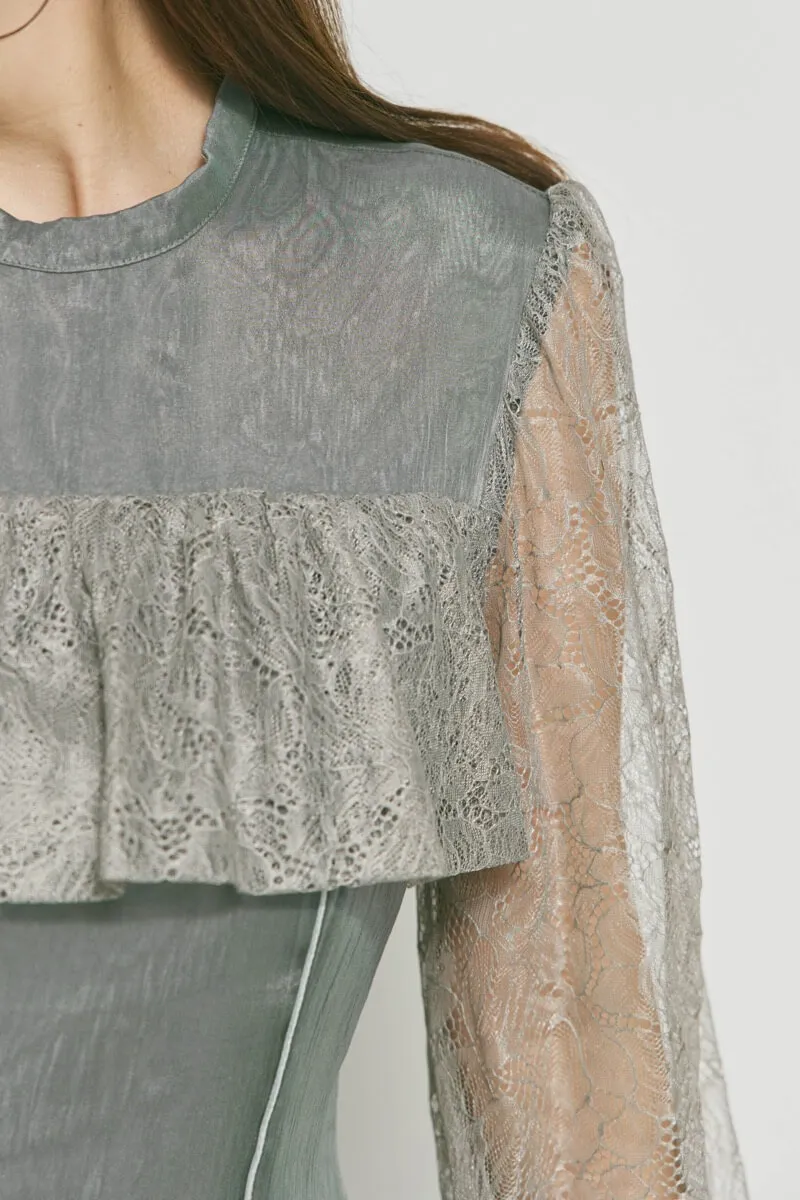 チャコールのシアーレースコンビネーションドレス　M/Select Shop