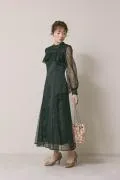 ブラックのシアーレースコンビネーションドレス M/Select Shop