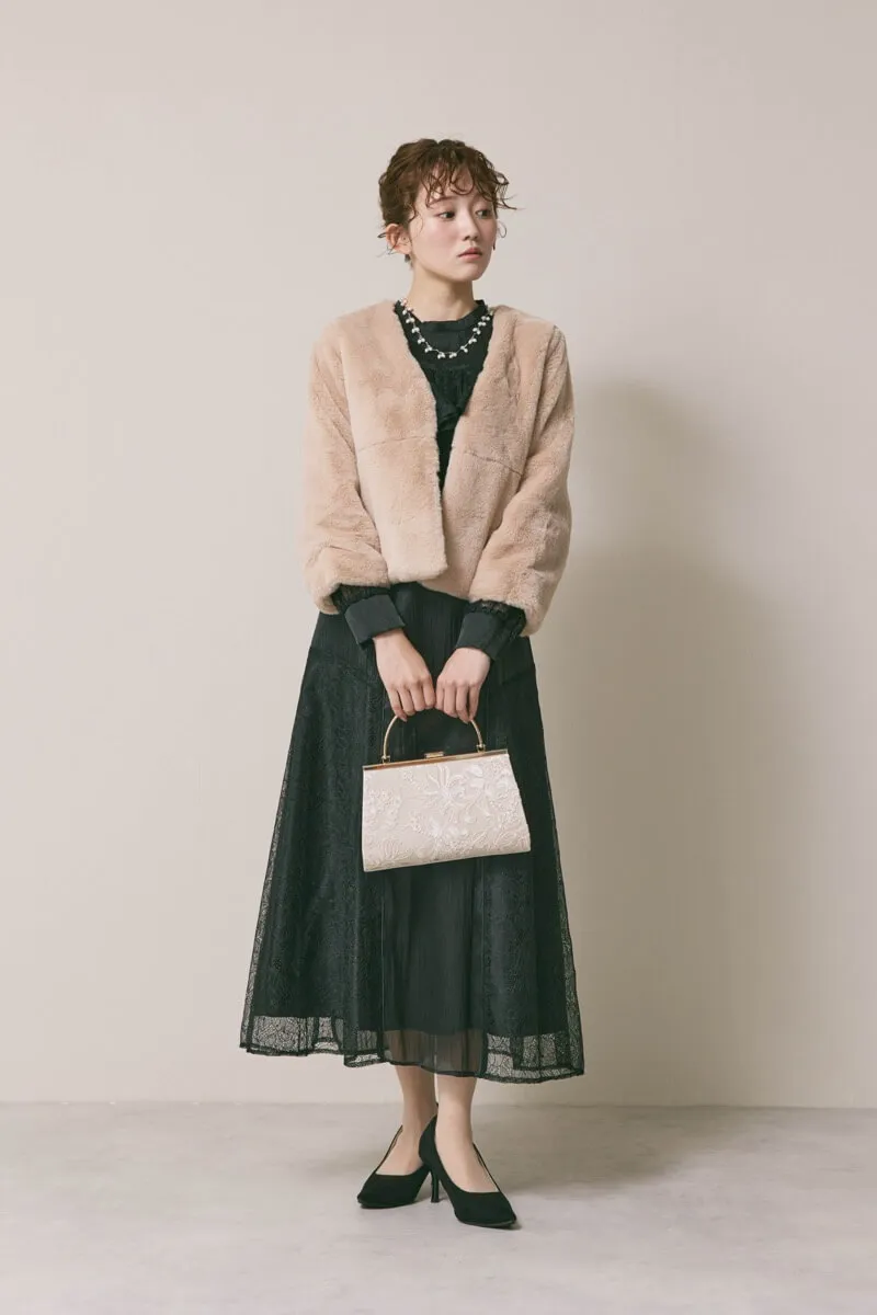ブラックのシアーレースコンビネーションドレス　M/Select Shop