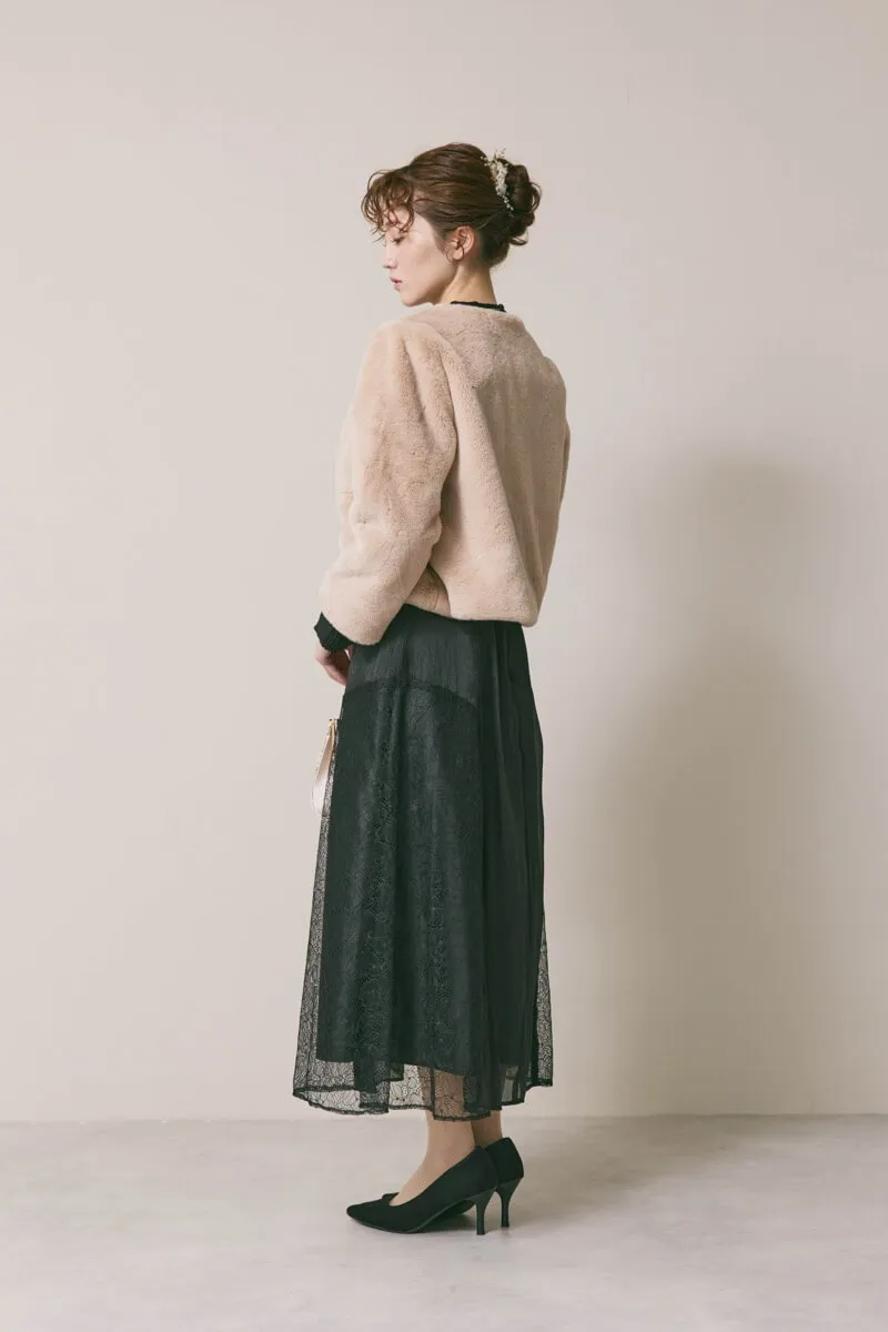 ブラックのシアーレースコンビネーションドレス　M/Select Shop