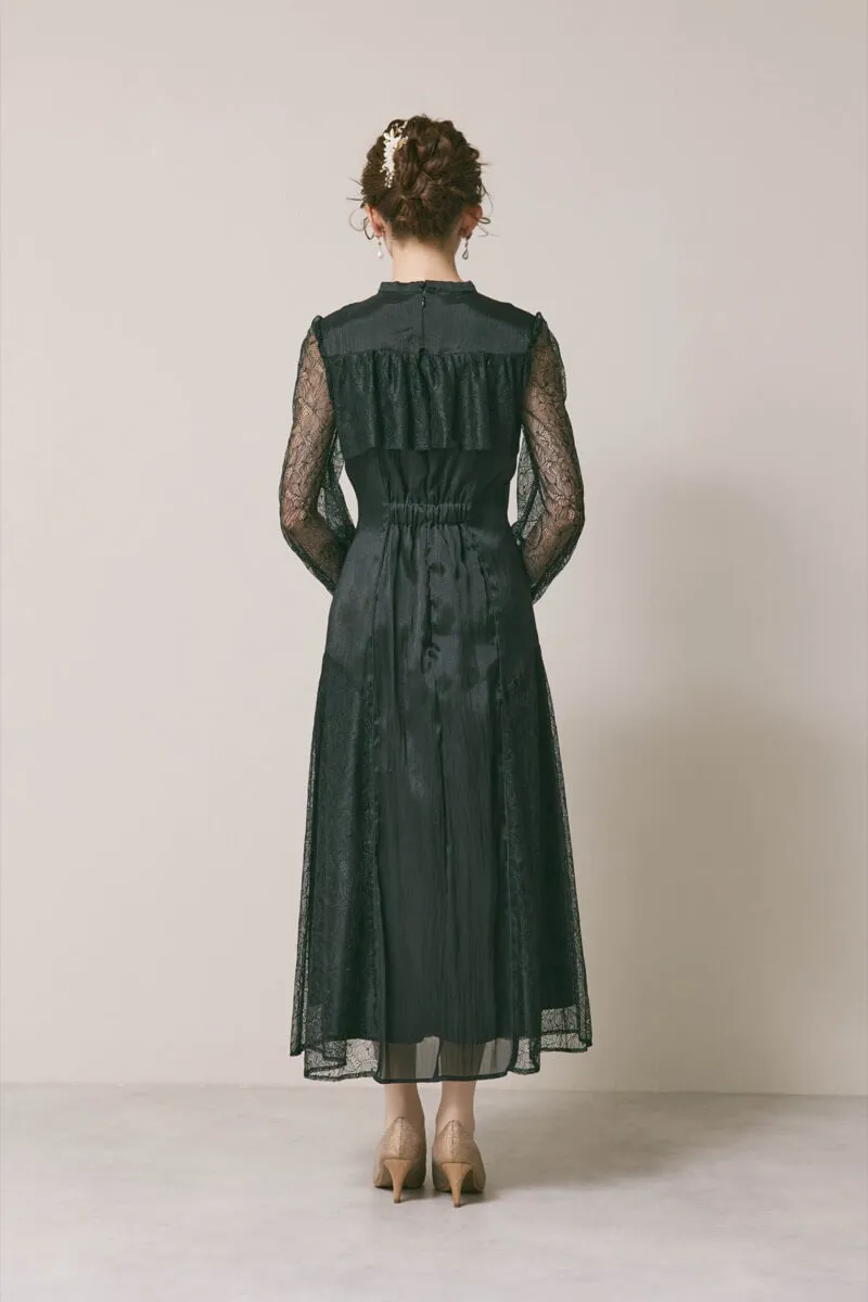 ブラックのシアーレースコンビネーションドレス　M/Select Shop