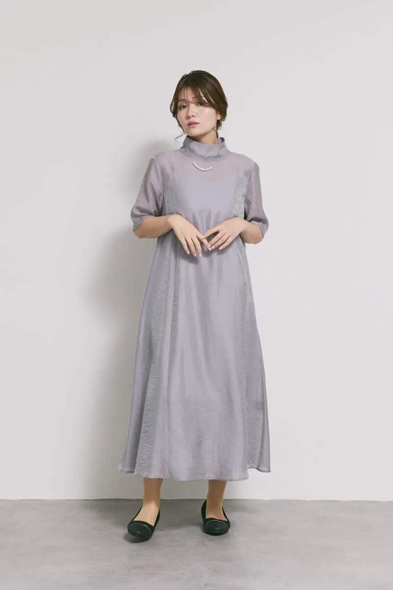 ブルーグレーのテントラインシアードレス　M/kaene
