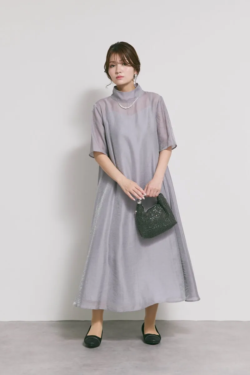 ブルーグレーのテントラインシアードレス　M/kaene