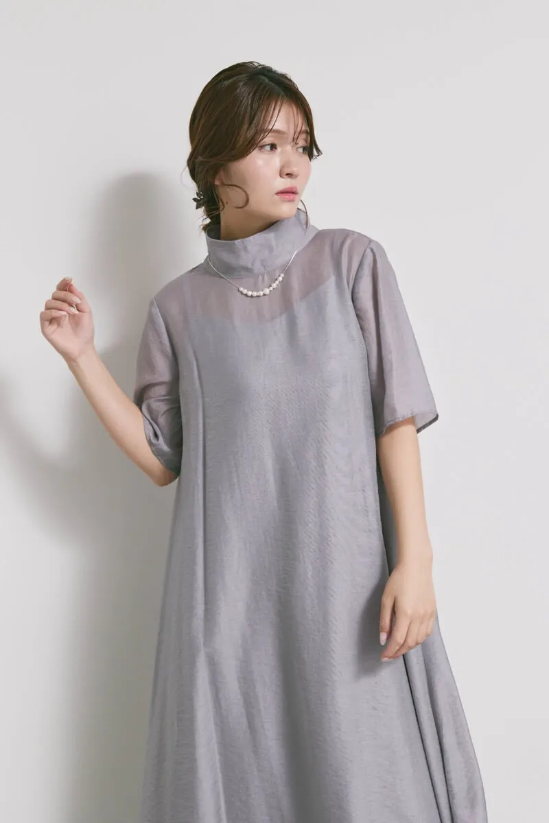 ブルーグレーのテントラインシアードレス　M/kaene