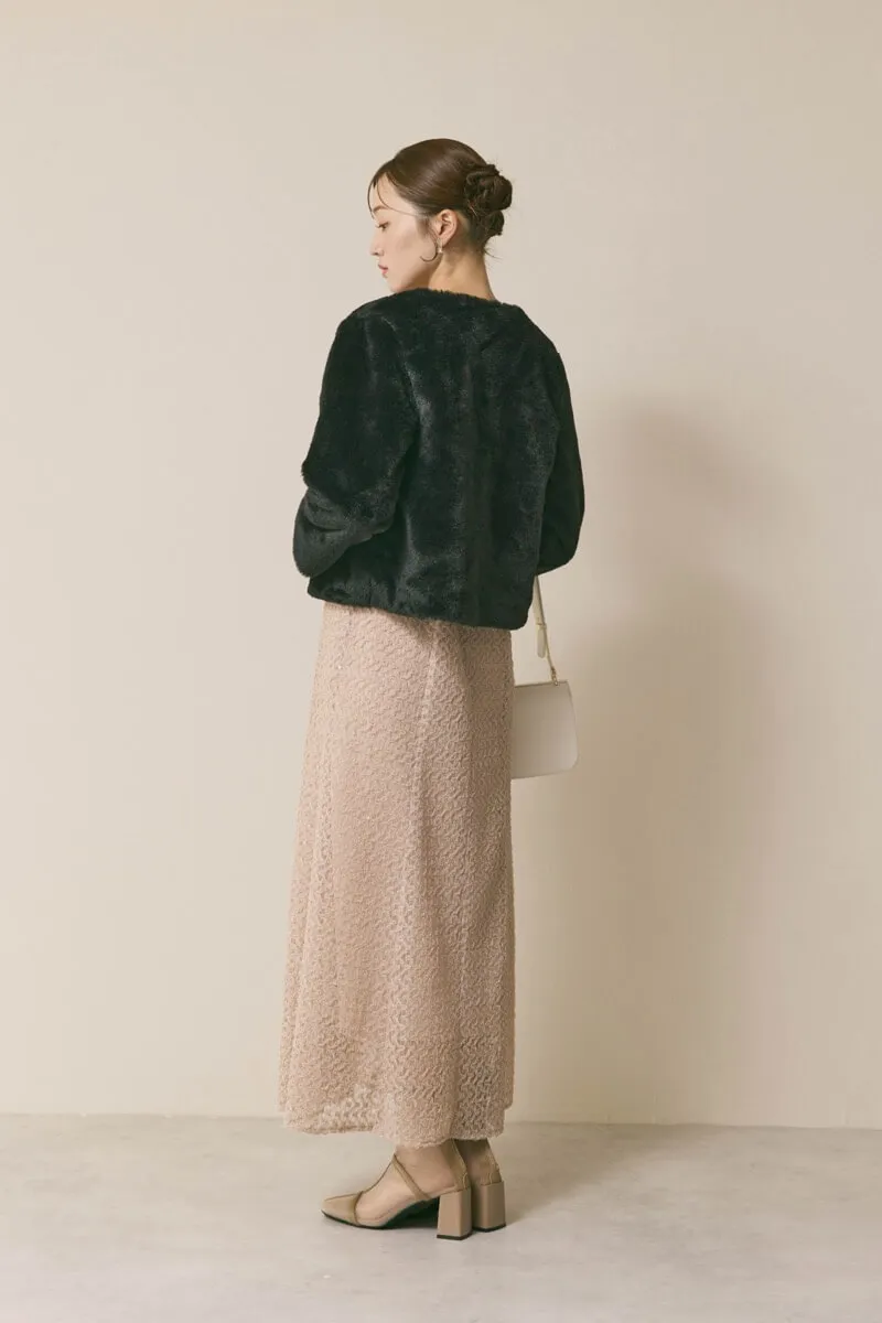 ベージュのスパンコールレースドレス　M/kaene