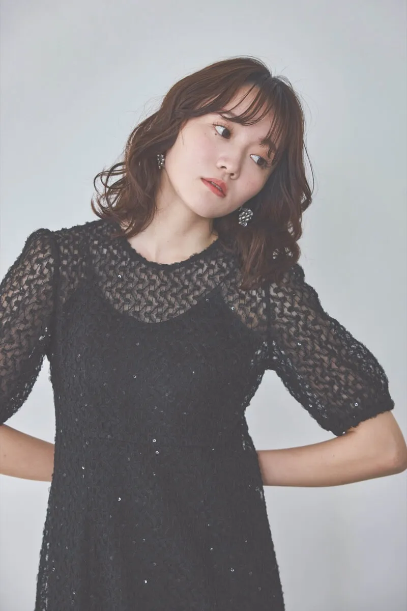 ブラックのスパンコールレースドレス M/kaene｜11-2204｜結婚式