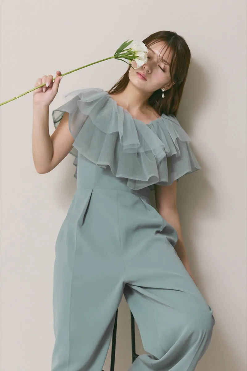 ブルーのチュールカラーベアパンツドレス M/LAGUNAMOON