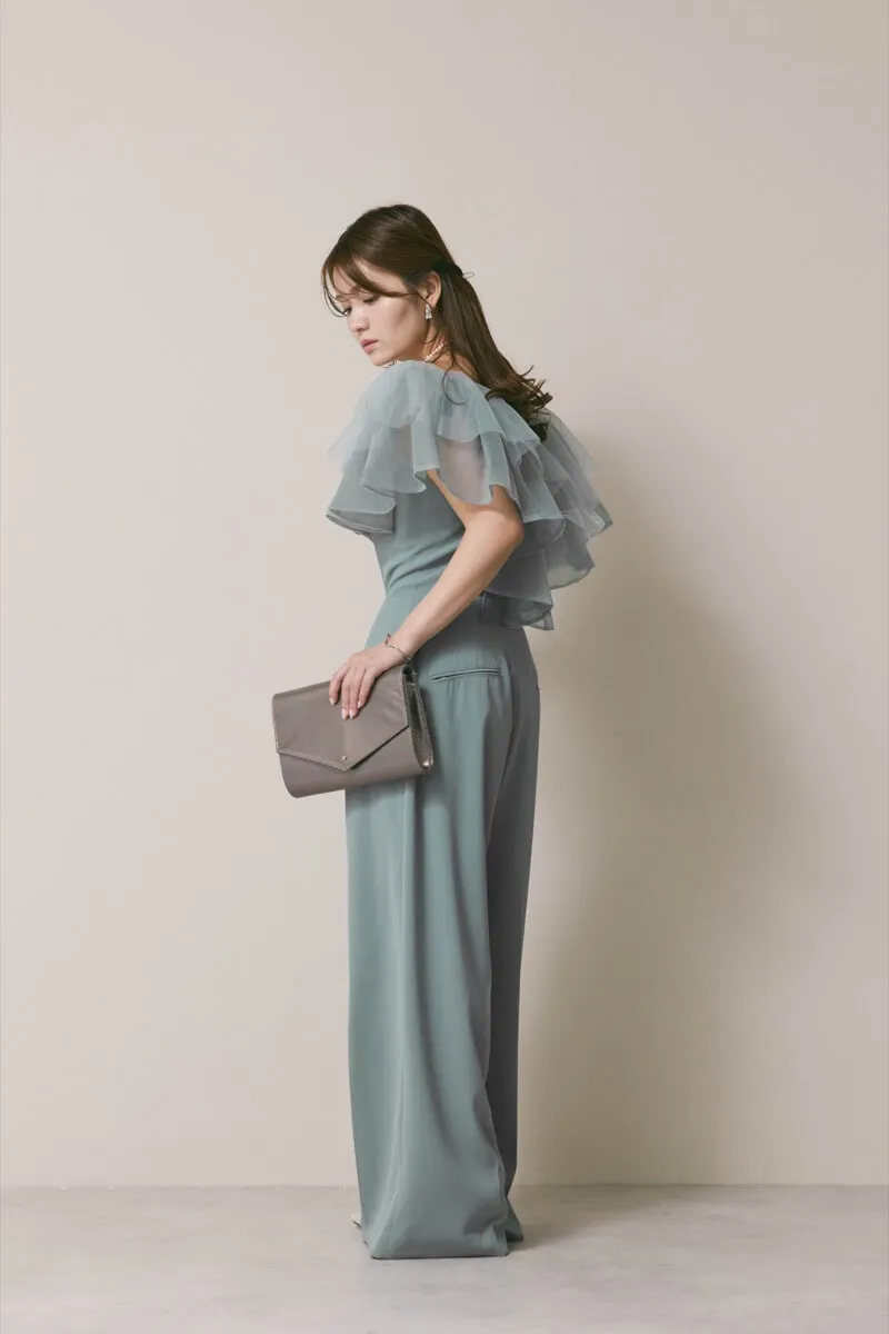 ブルーのチュールカラーベアパンツドレス　M/LAGUNAMOON