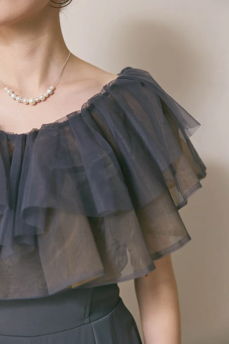 チャコールグレーのチュールカラーベアパンツドレス　M/LAGUNAMOON