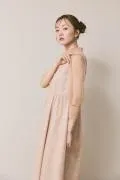 ベージュのレースミックスチュールドレス M/kaene