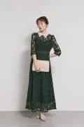 ブラックのビジューカラーレースドレス M/Leja