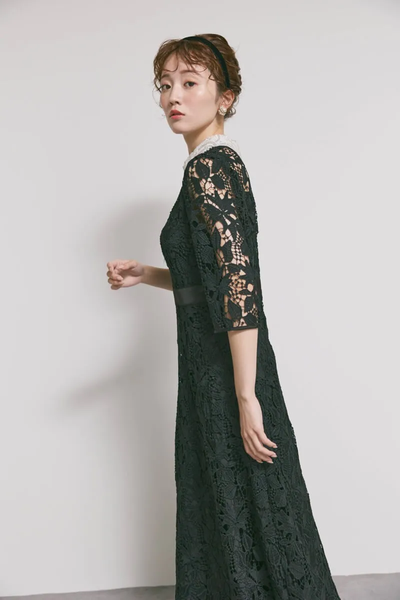 【美品】Lejaレースドレス ブラック ブラックのビジューカラーレースドレス M/Leja|11-2215|結婚式