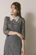 グレーのビジューカラーレースドレス M/Leja