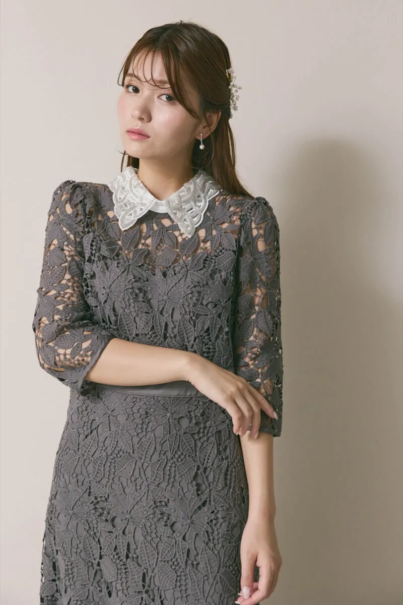 グレーのビジューカラーレースドレス M/Leja｜11-2216｜結婚式