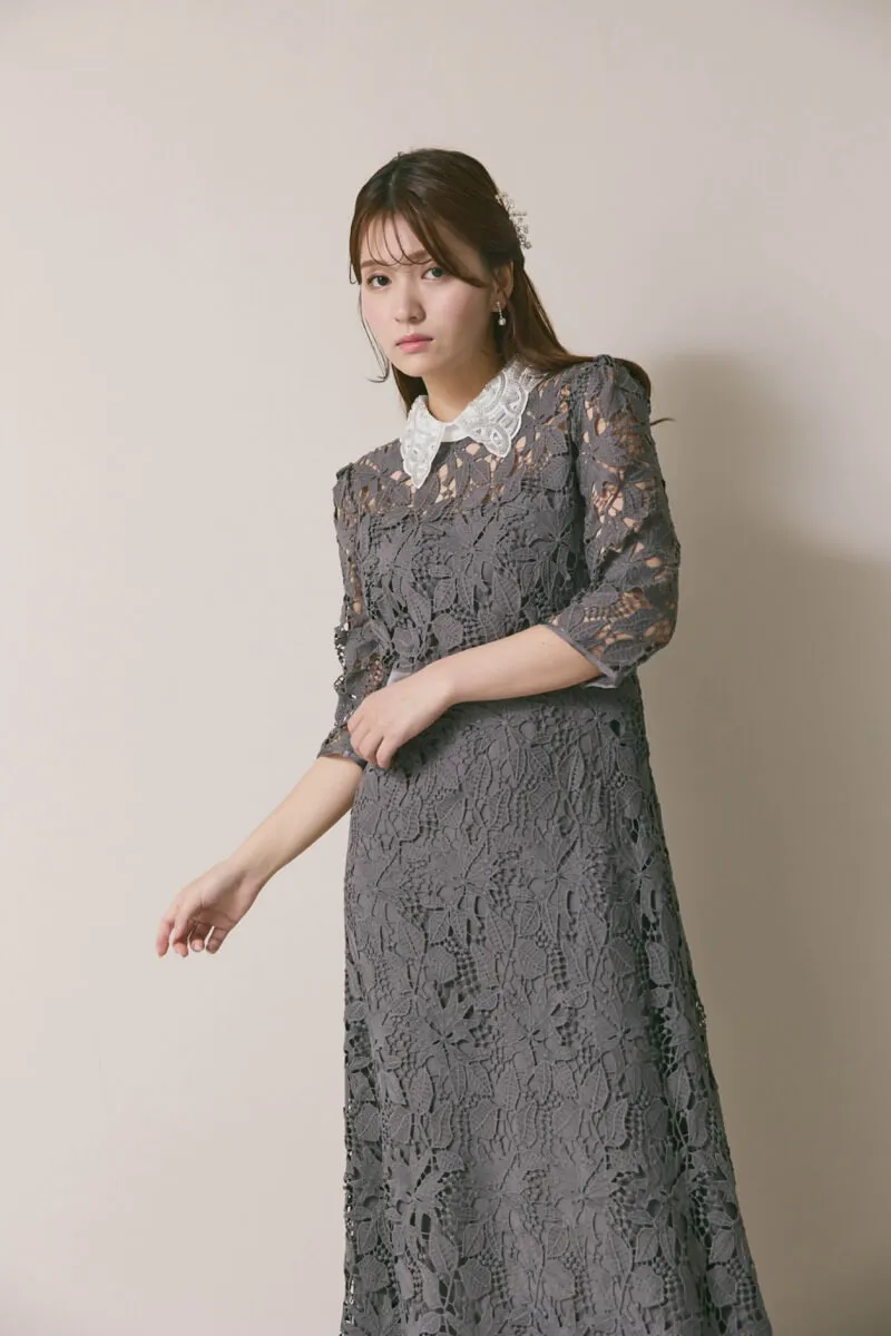 leja グレー パーティードレス グレーのビジューカラーレースドレス M/Leja|11-2216|結婚式