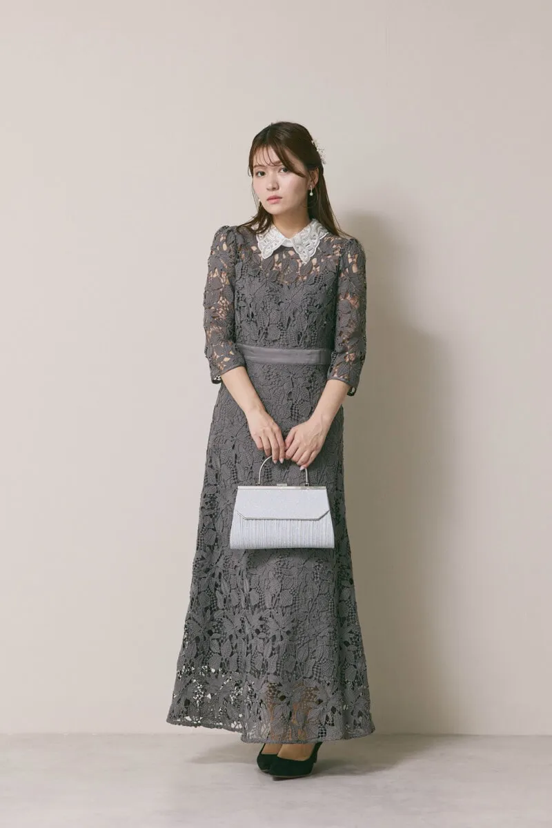 グレーのビジューカラーレースドレス M/Leja｜11-2216｜結婚式