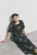 ブラックのフラワープリントオケージョンドレス　M/Ameri VINTAGE
